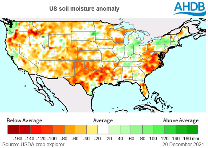 Map showing soil moisture anomaly in the US 